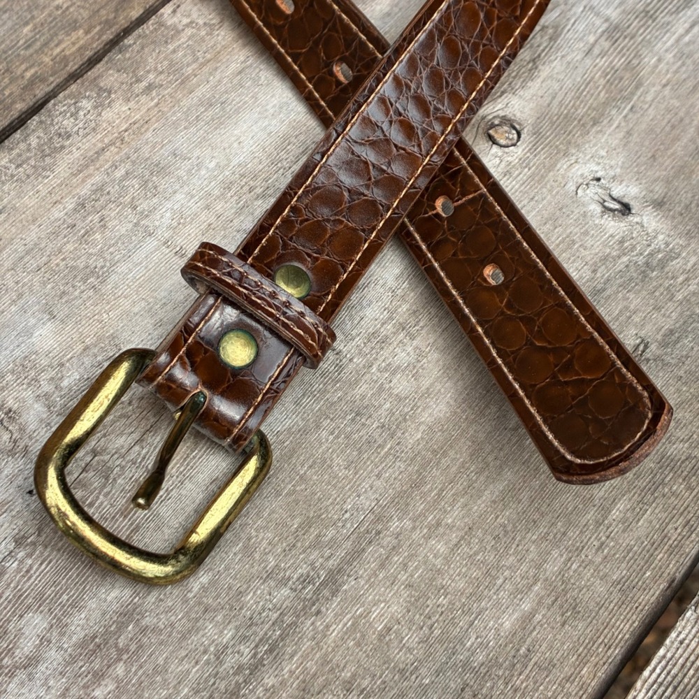 Vintage Ralph Lauren Brown Leather Belt with Brass RL Buckle Size 30